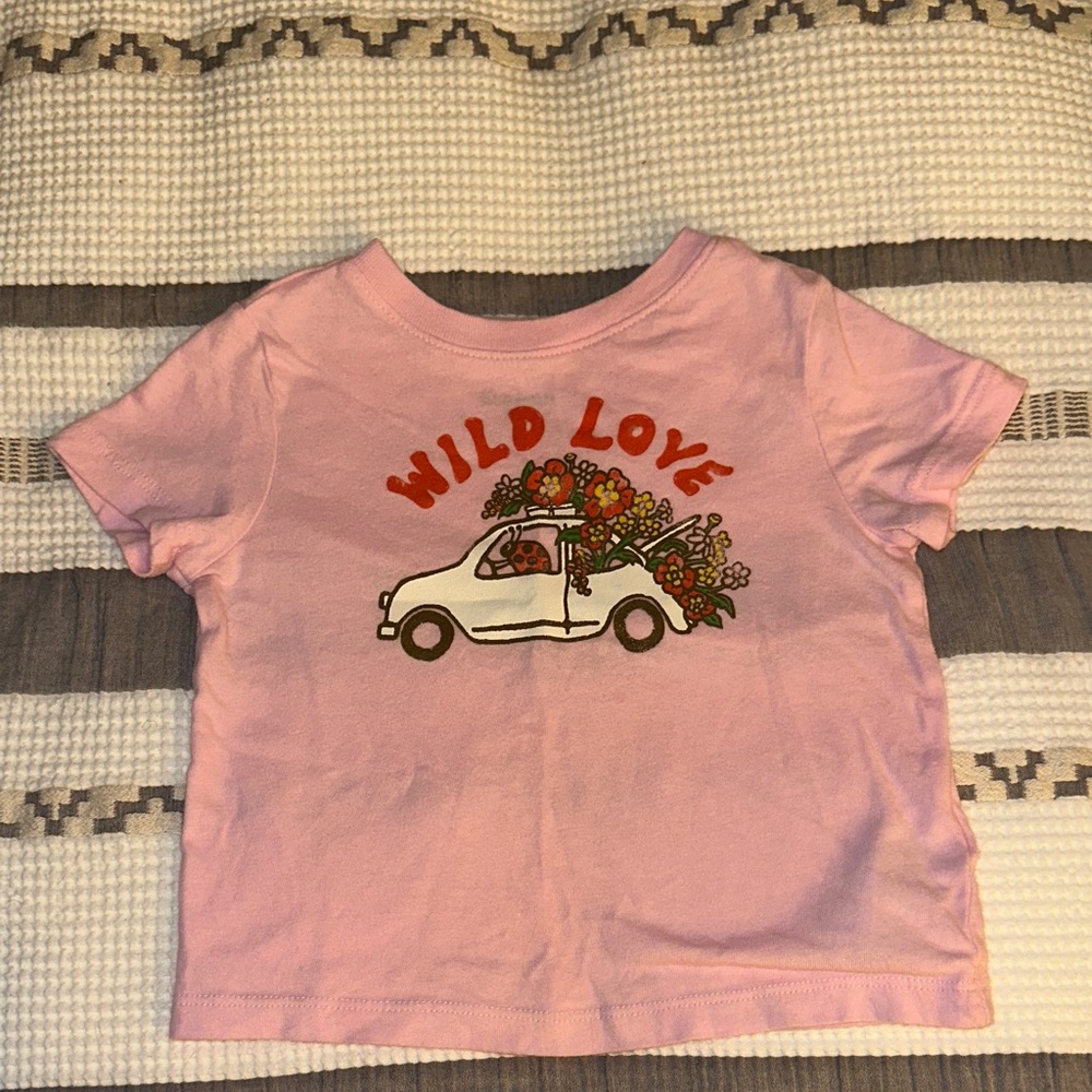 Old Navy Light Pink Kids Tee with Car and Flowers